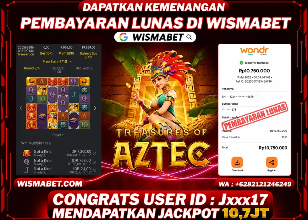 Wismabet - BUKTI KEMENANGAN Treasure of Aztec Rp10,700,000,- LUNAS